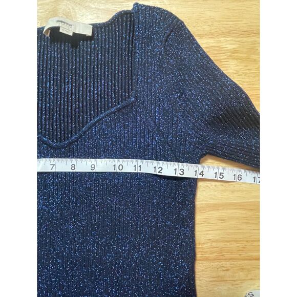 LOFT Navy Metallic Ribbed Knit Sweater Dress Long Sleeve Sz Sm NEW YEAR'S EVE - Picture 6 of 11